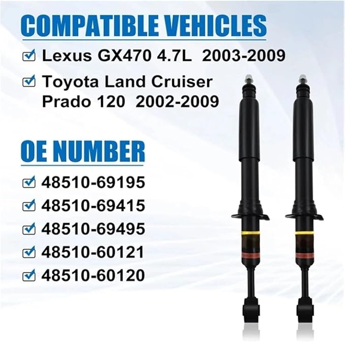 4853069185 2pcs Front/Rear Shock Absorber Compatible For Toyota Land Cruiser Prado 120 Compatible For Lexus GX470 02-09 4853069485 4853069205 48510-69195