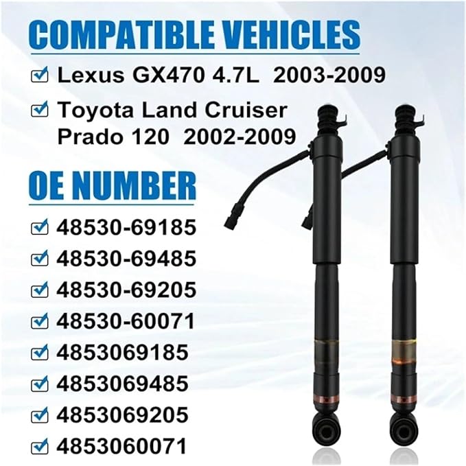 4853069185 2pcs Front/Rear Shock Absorber Compatible For Toyota Land Cruiser Prado 120 Compatible For Lexus GX470 02-09 4853069485 4853069205 48510-69195